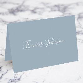 Dusty Blue White Elegant Fullt Namn Place Cards Bordsnummer