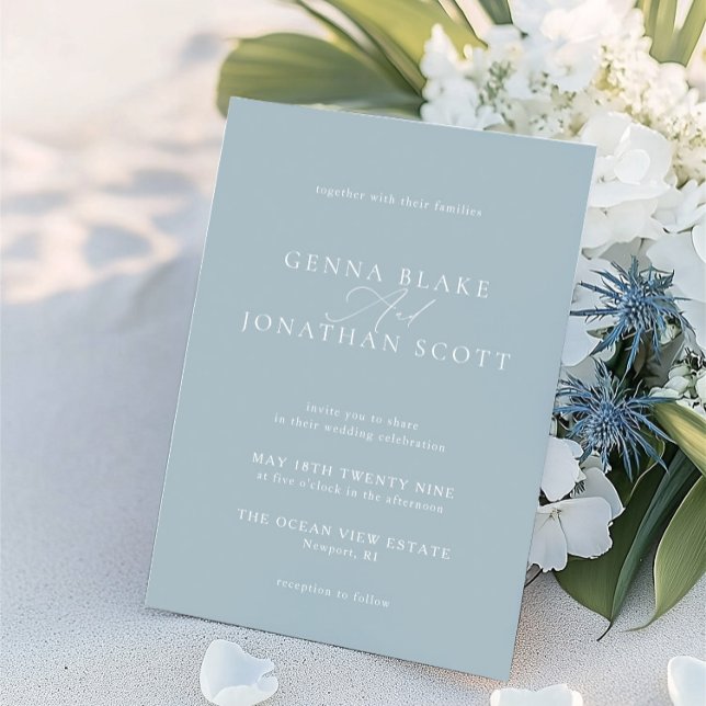 Dusty Blue & White Elegant - minimalistisk Bröllop Inbjudningar (Dusty Blue & White Elegant Minimalist Wedding Invitation)