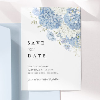 Dusty Blue White Floral Save the Date Invitation Spara Datumet