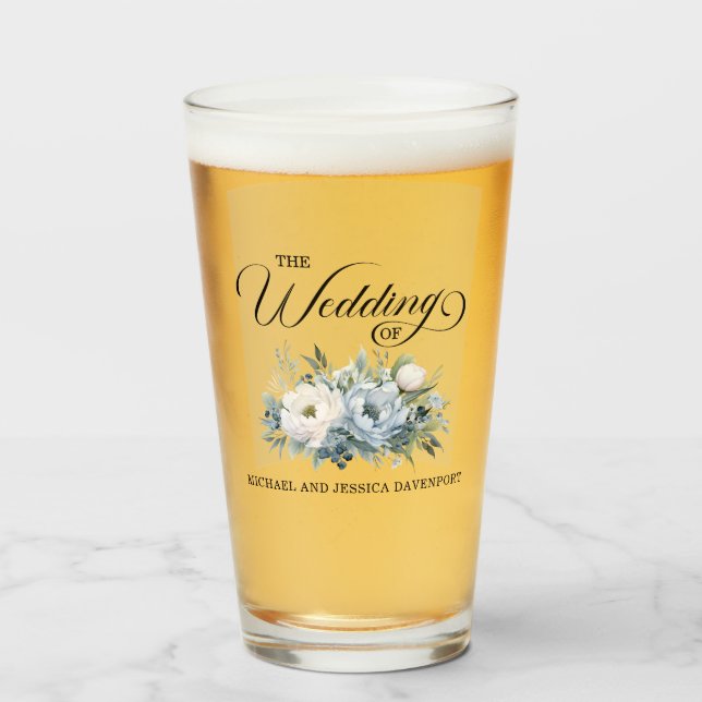 Dusty Blue White Floral Wedding Favor Glaskopp (Framsida fylld)