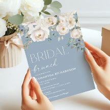 Dusty blue white ivory blommigt möhippa brunch