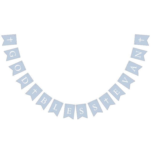 Dusty Blue White Kor Boy Baptism Bunting Flaggor (Alla)