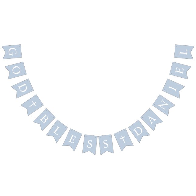 Dusty Blue White Kor Boy Baptism Bunting Flaggor (Alla)