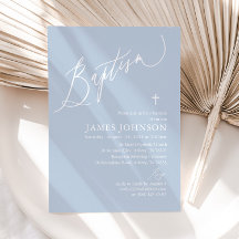 Dusty Blue White Kor Boy Baptism-inbjudan