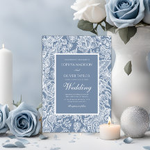 Dusty Blue White Line Art Blommigt Botaniska