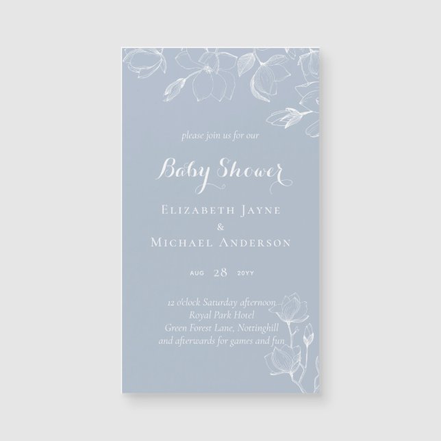 Dusty Blue White Magnolias Baby Shower (Framsida)