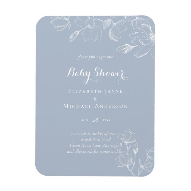 Dusty Blue White Magnolias Baby Shower Magnet (Vertikal)
