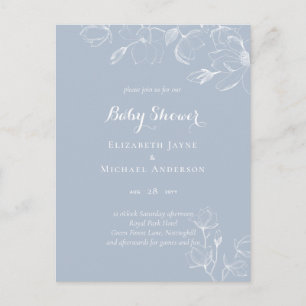 Dusty Blue White Magnolias Baby Shower Vykort