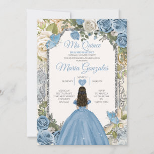 Dusty Blue & White Mis Quince 15 Anos Silver Krona Inbjudningar
