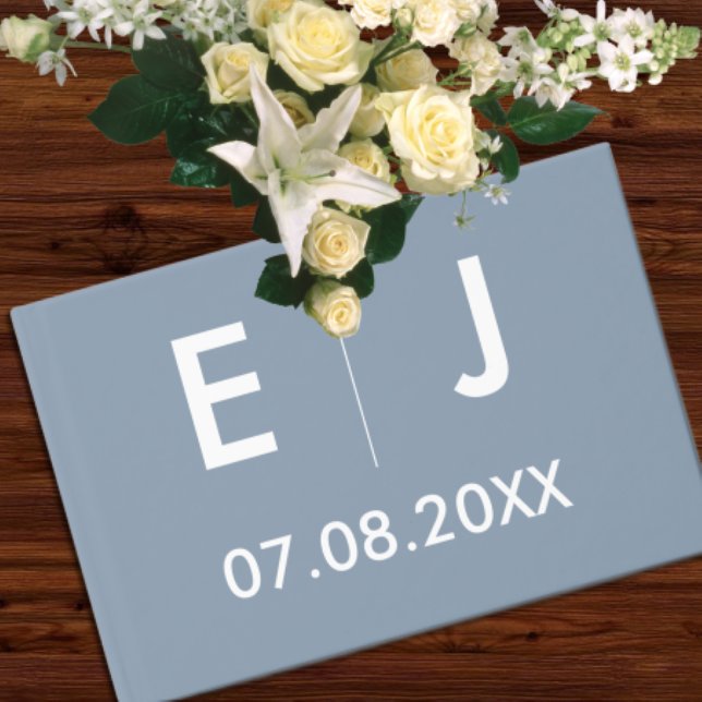Dusty Blue & White Monogram Bröllop Gästböcker (Skapare uppladdad)