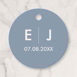 Dusty Blue & White Monogram Bröllop Gåvor Etiketter