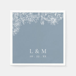 Dusty Blue White Monogram Bröllop Napkins Pappersservett