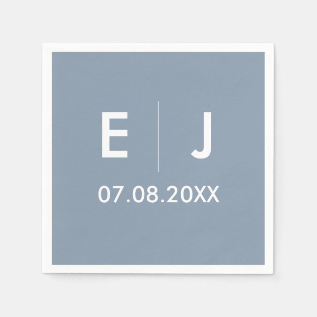 Dusty Blue & White Monogram Bröllop Pappersservett (Framsidan)