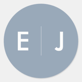 Dusty Blue & White Monogram Bröllop Runt Klistermärke