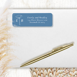 Dusty Blue White Monogram Floral Accent Address Returadress Etikett