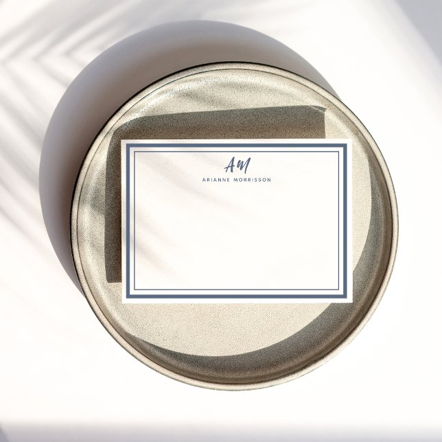 Dusty Blue White Monogram Thin & Thick Gräns Anteckningskort (Skapare uppladdad)