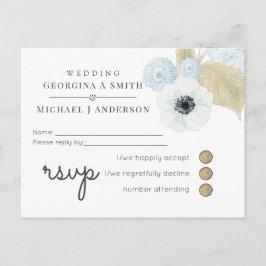 Dusty Blue White Navy Anemone BUDGET Bröllop Inbjudan Vykort