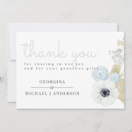 Dusty Blue White Navy Anemone BUDGET Bröllop Tack Kort