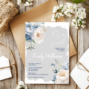 Dusty Blue & white peonies babyduschinbjudan Inbjudningar