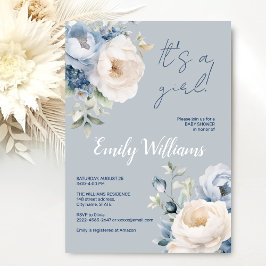 Dusty Blue & white peonies babyduschinbjudan Inbjudningar