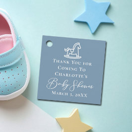 Dusty Blue White Rocking Horse Baby Shower Gåvor Etiketter