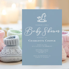 Dusty Blue White Rocking Horse Baby Shower Inbjudningar