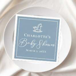 Dusty Blue White Rocking Horse Baby Shower Pappersservett
