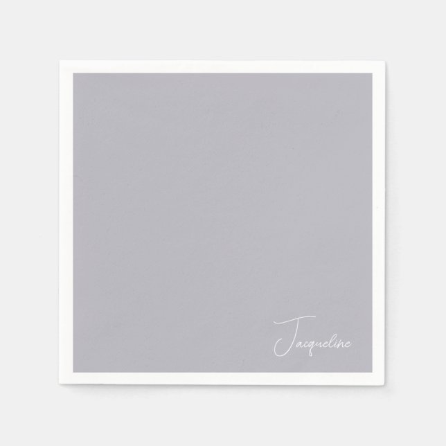 Dusty Blue White Script Namn Shower Cocktail Pappersservett (Framsidan)