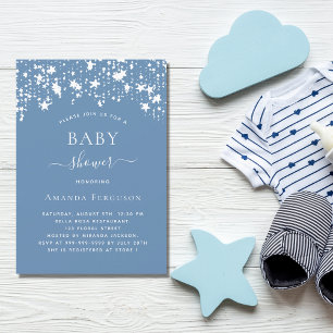Dusty Blue white stars boydusch lyxur för barn Inbjudningar