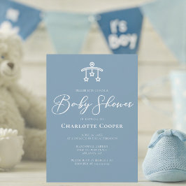 Dusty Blue White Typography Baby Shower Inbjudningar