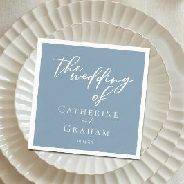 Dusty Blue White Typography Coastal Bröllop Pappersservett