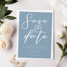 Dusty Blue White Typography Coastal Save Date