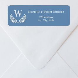 Dusty blue white wandemonogram returadress returadress etikett