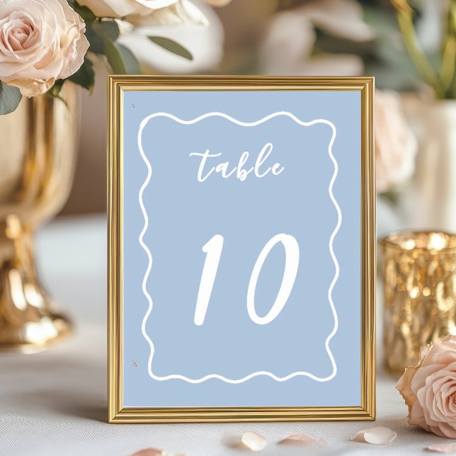 Dusty Blue White Whimsy Scallop Border  Bordsnummer (Dusty Blue Hand Drawn Table Numbers.)