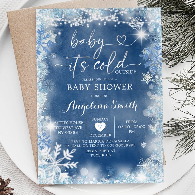 Dusty Blue & White Winter Baby Shower Inbjudan11 Inbjudningar (Skapare uppladdad)