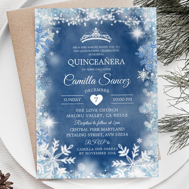 Dusty Blue & White Winter Quinceañera Inbjudan11 Inbjudningar (Skapare uppladdad)