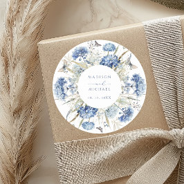 Dusty Blue WildblomBlommigt Boho Bröllop Runt Klistermärke