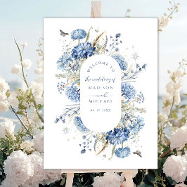 Dusty Blue WildblomBlommigt Boho Bröllop Välkommen Poster