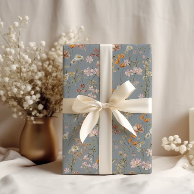 Dusty Blue WildblomBoho Bloom Garden Boho Presentpapper (Skapare uppladdad)