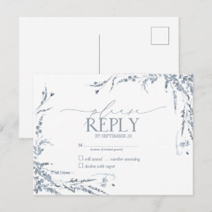 Dusty Blue Wildblomcalligraphy Bröllop OSA Inbjudan Vykort