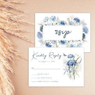 Dusty Blue WildblomElegant Boho Bröllop OSA Kort