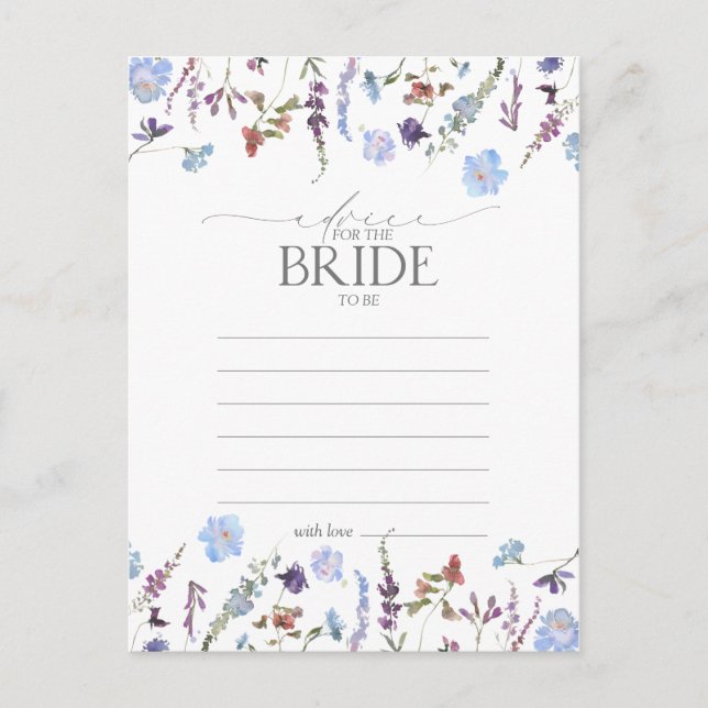 Dusty Blue Wildblomma Advice to the Bride Vykort (Framsida)