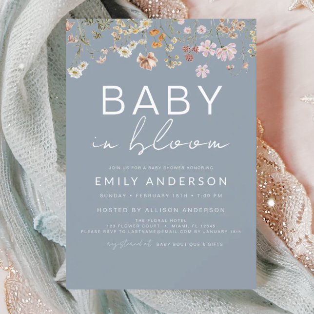 Dusty Blue Wildblomma Baby i Bloom Baby Shower (Skapare uppladdad)