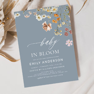 Dusty Blue Wildblomma Baby i Bloom Baby Shower Inbjudningar