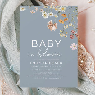 Dusty Blue Wildblomma Baby i Bloom Baby Shower Inbjudningar