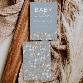 Dusty Blue Wildblomma Baby i Bloom Baby Shower Inbjudningar