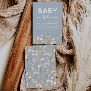 Dusty Blue Wildblomma Baby i Bloom Baby Shower Inbjudningar