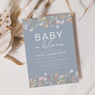 Dusty Blue Wildblomma Baby i Bloom Baby Shower Inbjudningar