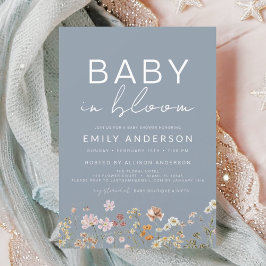 Dusty Blue Wildblomma Baby i Bloom Baby Shower Inbjudningar