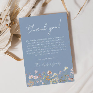 Dusty Blue Wildblomma Baby i Bloom Baby Shower Tack Kort